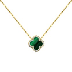 925 Silver 14ct gold Plated CZ Set Single Clover Necklace Malachite Green