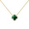 925 Silver 14ct gold Plated CZ Set Single Clover Necklace Malachite Green
