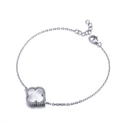 925 Silver Rhodium Single Clover Bracelet MOP White Colour