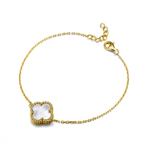 925 Silver 14ct gold Plated Single Clover Bracelet MOP White Colour
