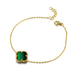 925 Silver 14ct gold Plated Single Clover Bracelet Malachite Green