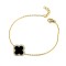 925 Silver 14ct gold Plated CZ Set Single Clover Bracelet Black Onyx Colour