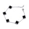 925 Silver Rhodium CZ Set 5 Clover Bracelet Black Onyx Colour