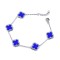 925 Silver Rhodium CZ Set 5 Clover Bracelet  Blue Agate Colour