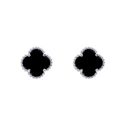 925 Silver Rhodium 5 Clover Stud Earrings Black Onyx Colour 925 Silver Rhodium 5 Clover Stud Earrings Black Onyx Colour