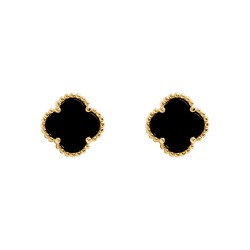 925 Silver 14ct gold Plated 5 Clover Stud Earrings Black Onyx Colour