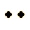 925 Silver 14ct gold Plated 5 Clover Stud Earrings Black Onyx Colour