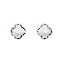 925 Silver Rhodium 5 Clover Stud Earrings  MOP White Colour