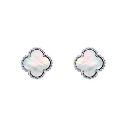 925 Silver Rhodium 5 Clover Stud Earrings MOP White Colour 925 Silver Rhodium 5 Clover Stud Earrings MOP White Colour