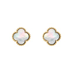 925 Silver 14ct gold Plated 5 Clover Stud Earrings  MOP  White Colour