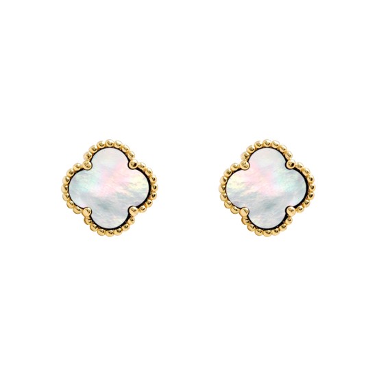 925 Silver 14ct gold Plated 5 Clover Stud Earrings  MOP  White Colour