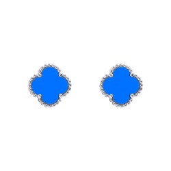 925 Silver Rhodium 5 Clover  Stud Earrings Blue Agate Colour