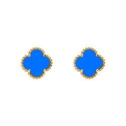 925 Silver 14ct gold Plated 5 Clover Stud Earrings  Blue Agate Colour
