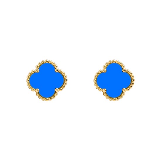 925 Silver 14ct gold Plated 5 Clover Stud Earrings  Blue Agate Colour
