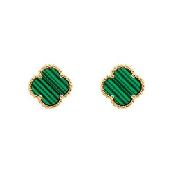925 Silver 14ct gold Plated 5 Clover  Stud Earrings  Malachite Green