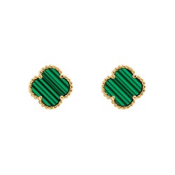 925 Silver 14ct gold Plated 5 Clover Stud Earrings Malachite Green 925 Silver 14ct gold Plated 5 Clover Stud Earrings Malachite Green
