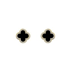 925 Silver 14ct gold Plated  CZ Set 5 Clover Stud Earrings Black Onyx Colour
