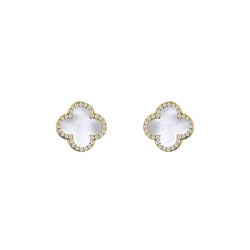 925 Silver 14ct gold Plated  CZ Set 5 Clover Stud Earrings  MOP  White Colour