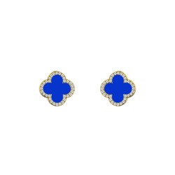 925 Silver 14ct gold Plated  CZ Set 5 Clover Stud Earrings  Blue Agate Colour