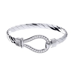 925 Silver Gents CZ Set Twisted Wire Stirrup Bangle