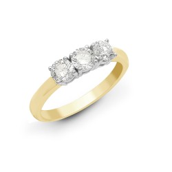 9ct Yellow/White 2.00ct Natural Diamond Claw Set Trilogy Ring
