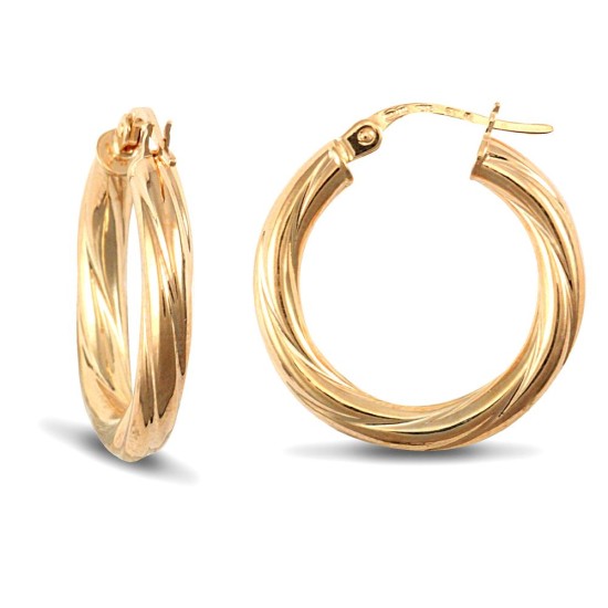 925 Sterling Silver Gold Plated 3mm round-tube twisted creole Hoop Earrings