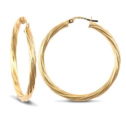 925 Sterling Silver Gold Plated 3mm round-tube twisted creole Hoop Earrings