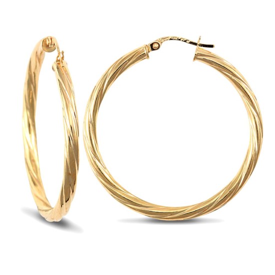 925 Sterling Silver Gold Plated 3mm round-tube twisted creole Hoop Earrings