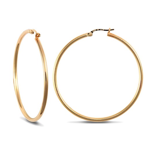 925 Sterling Silver Gold Plated 2mm polished creole Hoop Earrings