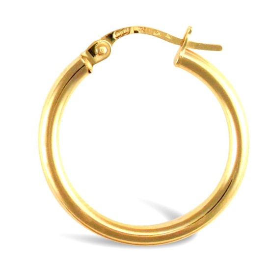 925 Sterling Silver Gold Plated 2mm polished creole Hoop Earrings