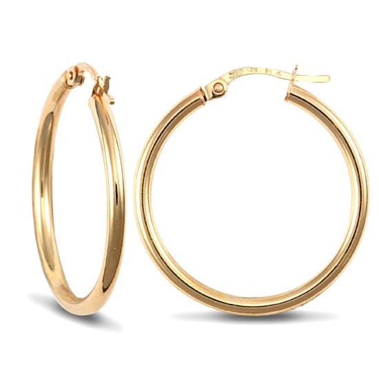 925 Sterling Silver Gold Plated 2mm polished creole Hoop Earrings