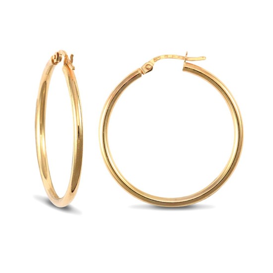 925 Sterling Silver Gold Plated 2mm polished creole Hoop Earrings