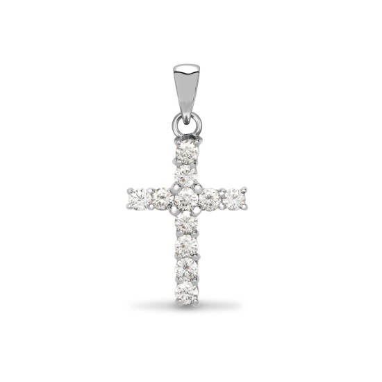 9ct White Gold Natural Diamond Cross
