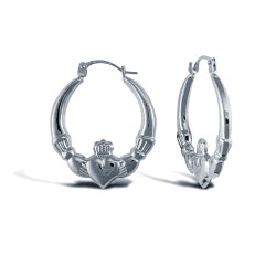 925 Sterling Silver polished Claddagh creole earrings