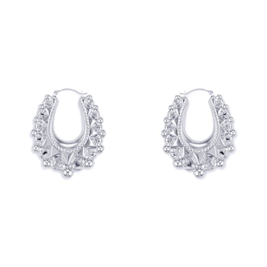 925 Sterling Silver Oval Spiked Creole Earrings