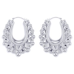 925 Sterling Silver Oval Spiked Creole Earrings