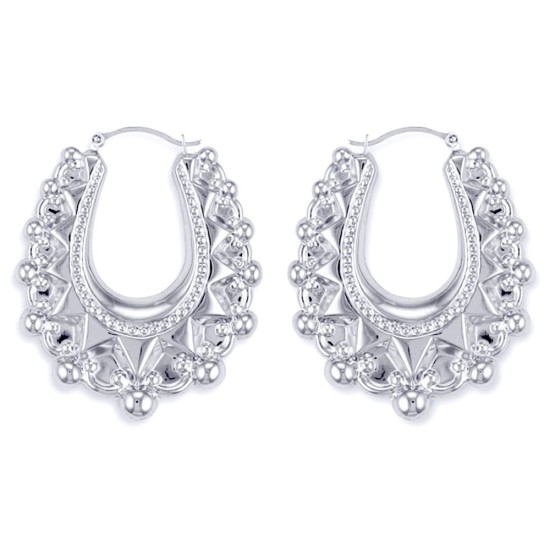 925 Sterling Silver Oval Spiked Creole Earrings
