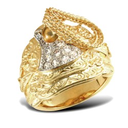 925 Sterling Silver hand finished heavy weight saddle ring hand-set with cubic zirconia stones
