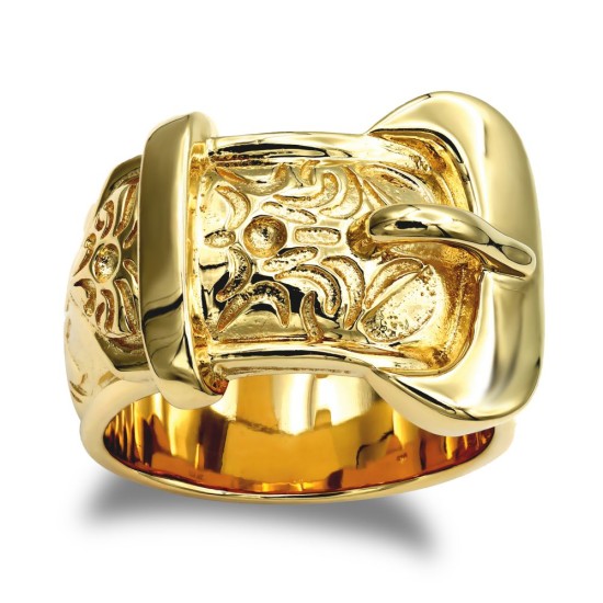 925 Sterling Silver hand finished premium weight carved buckle design ring