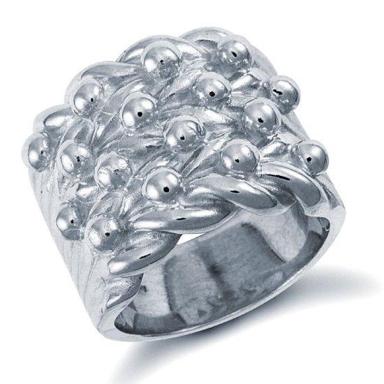 925 Sterling Silver hand finished super premium weight 4 row keeper ring with roped edges