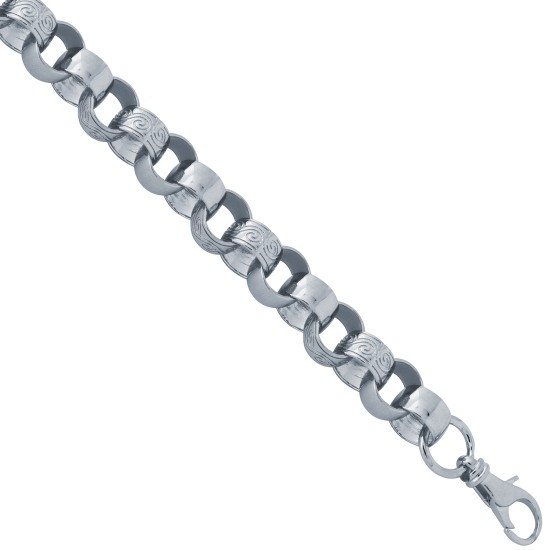 925 Sterling Silver Cast Patterned & Plain Belcher Bracelet