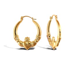 925 Sterling Silver 14k Gold Plated polished Claddagh creole earrings