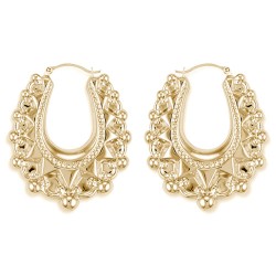 925 Sterling Silver 14k Gold Plated Oval Spiked Creole Earrings