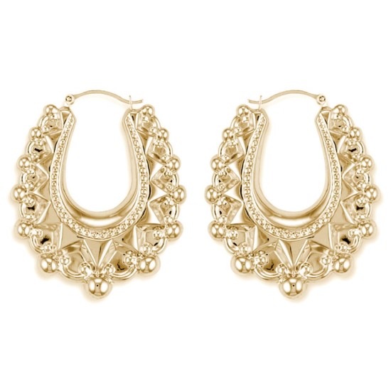 925 Sterling Silver 14k Gold Plated Oval Spiked Creole Earrings
