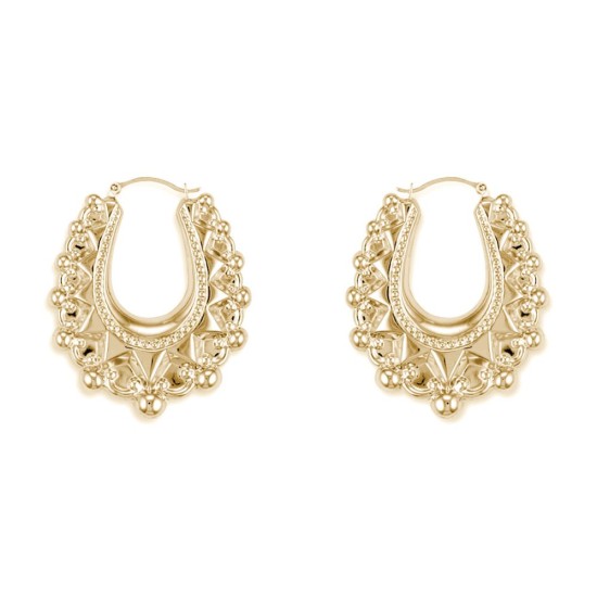 925 Sterling Silver 14K Gold Plated Oval Spiked Creole Earrings