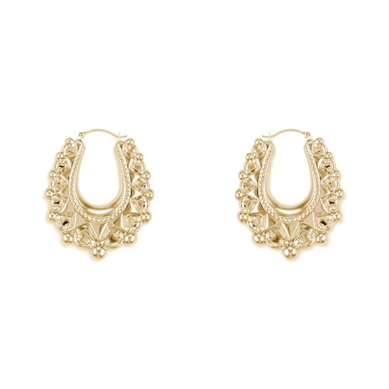 925 Sterling Silver 14K Gold Plated Oval Spiked Creole Earrings