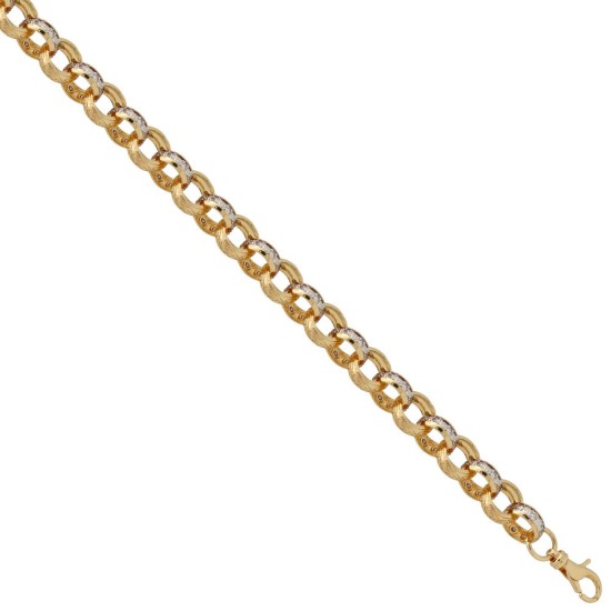 9ct Yellow Gold CZ set and Patterened Belcher 13.5mm Gauge Bracelet
