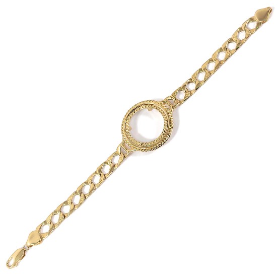 9ct Yellow Gold Polished & Lizard Cast Curb Half Sovereign Coin Bracelet