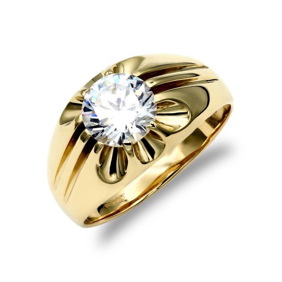 9ct Yellow Gold Gents 1.00ct Lab Grown Claw Set Diamond Ring
