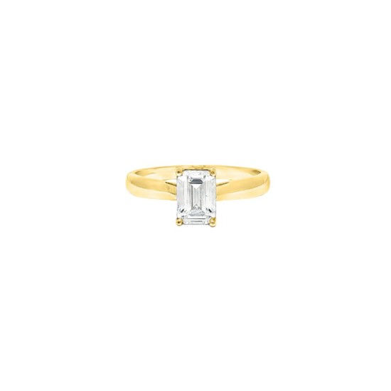 9ct Yellow Gold, 1.00ct Emerald Cut Cubic Zirconia Wed-fit Solitaire Ring
